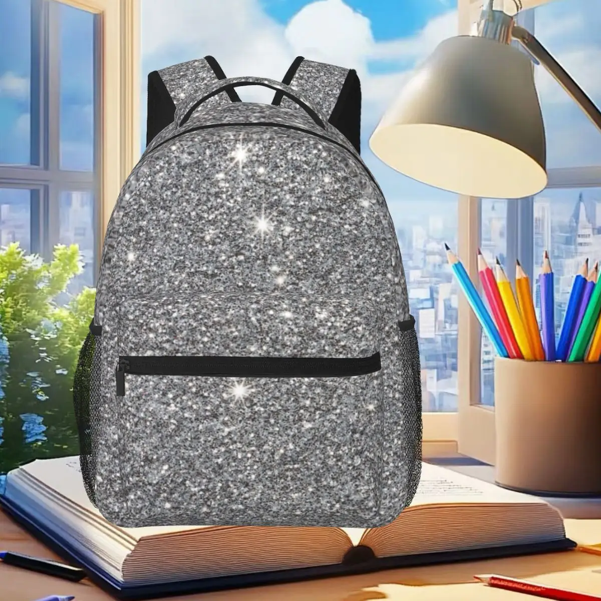 

Glitter All Over Pattern Backpack Student Boys Girls BookBag Kids School Bag Computer Shoulder Bags for Men Women