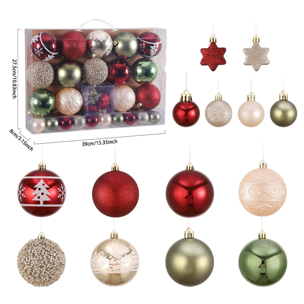 

42Pcs/Box Christmas Balls Red Gold Green Natal Ball Xmas Tree Hanging Pendants Ornaments New Year Gifts Navidad Home Party Decor