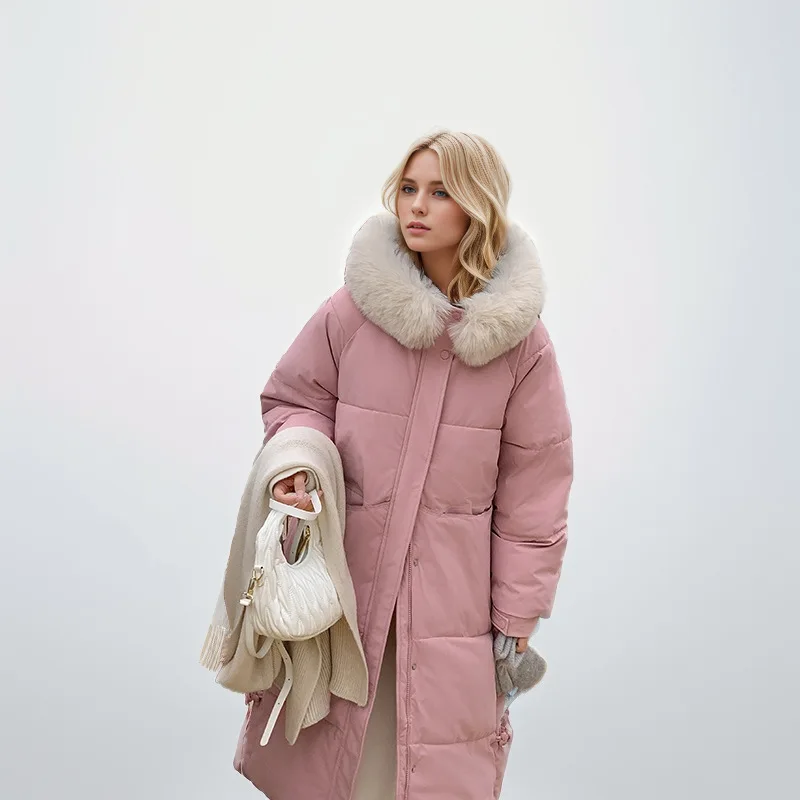 

KIDCRKJ Winter Women's Long Parkas Coats Female Pure Color Thicken Warm Jackat Women Fur Collar Knee Over Thick Coat For Lady