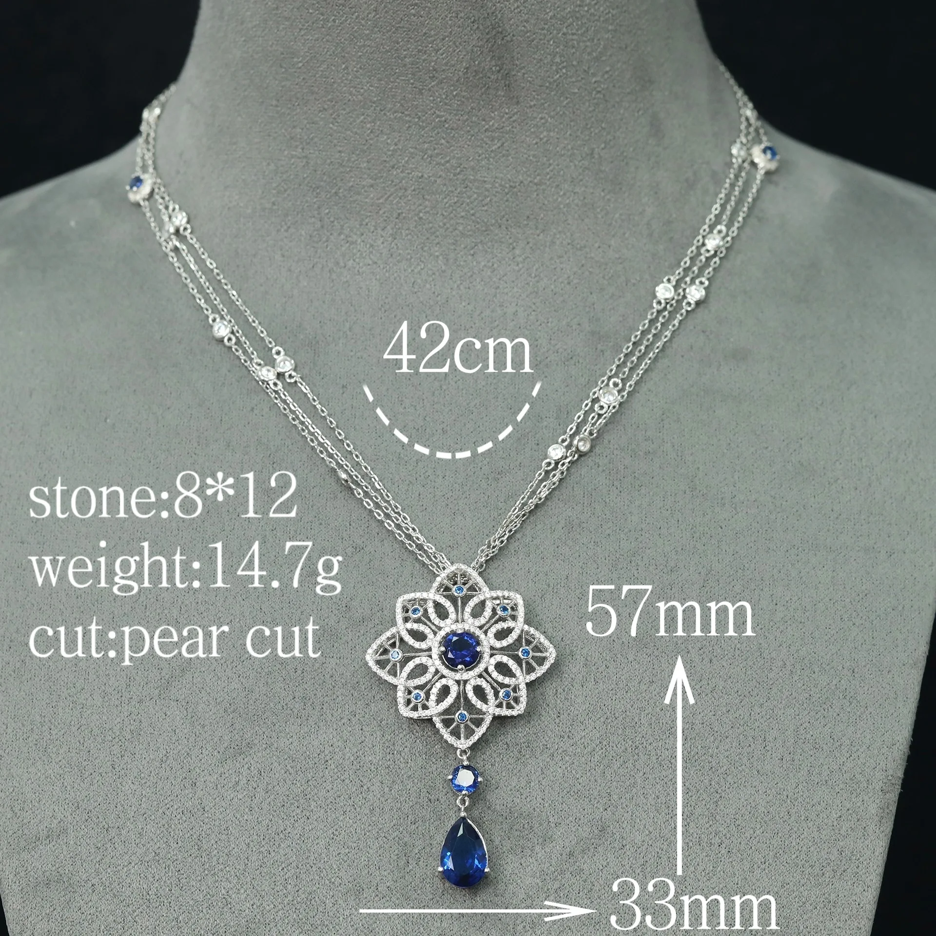 New S925 Silver Gold Plated Necklace, Xiao Family Royal Blue Hollow Lace Jewelry, Women's Necklace, Wedding Jewelry