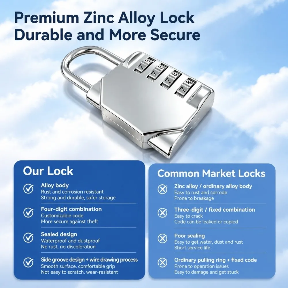 Zinc Alloy Combination Padlock Resettable Code Small Size Cabinet Padlock Hard Shell 4 Digit Luggage Password Lock Tool Box Lock