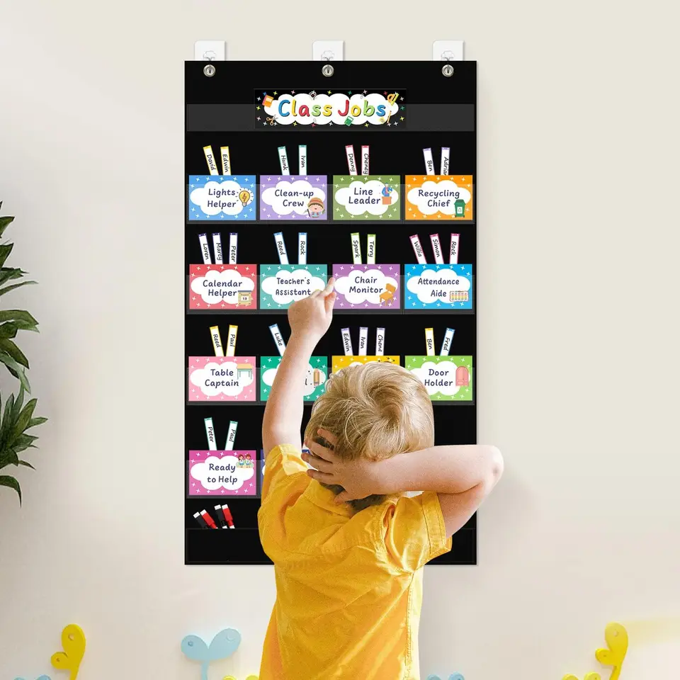 Lot de 96 tableaux de poche pour travaux de classe avec étiquettes de nom et crochet pour le premier jour d'école, la rentrée scolaire (style rétro