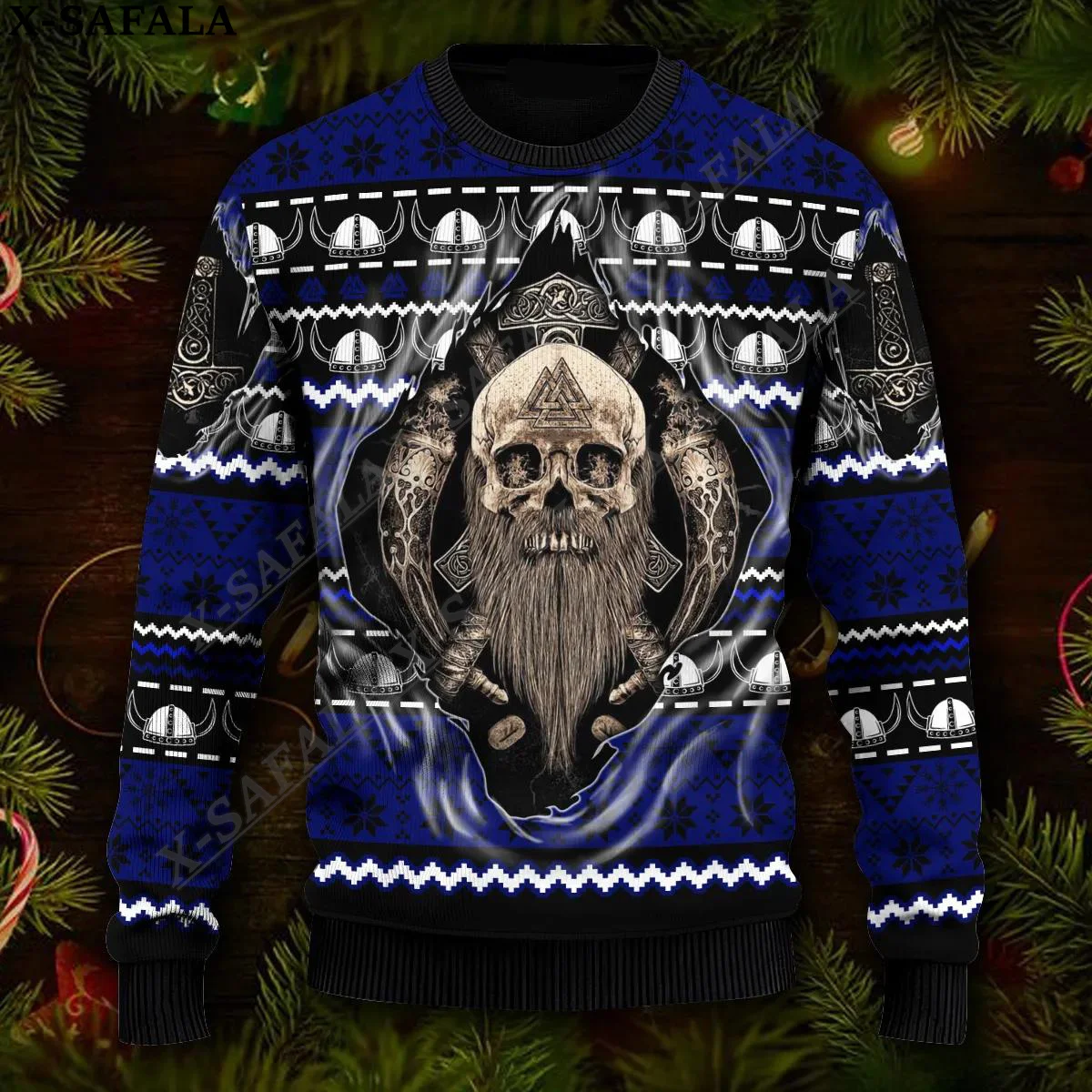 Fa La La Valhalla Viking Tattoo Ugly Christmas Knit Sweaters Funny Gift Jumpers Tops Couple Holiday Party Unisex Casual-9