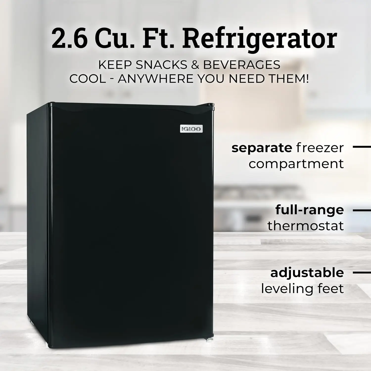 2.6 Cu.Ft. Compact Refrigerator with Freezer, 2 Shelfs, Perfect for Homes, Offices, Dorms, Black