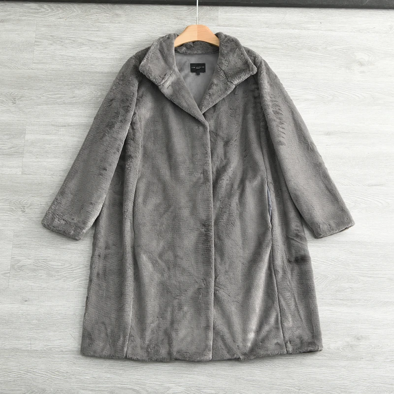 Gray Long Fur Coat Women's Winter Thick Warm Loose Luxury Velvet Outerwear Long Sleeve No Brand Registered Trademark