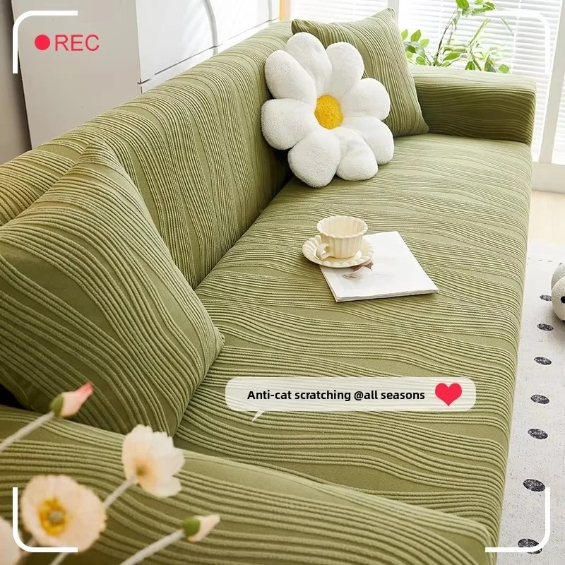 Jacquard Fleece Stretch Sofa Cover All Four Seasons Universal Lazy Integrated Anti-cat Scratch Sofa Cushion Sofa Cover