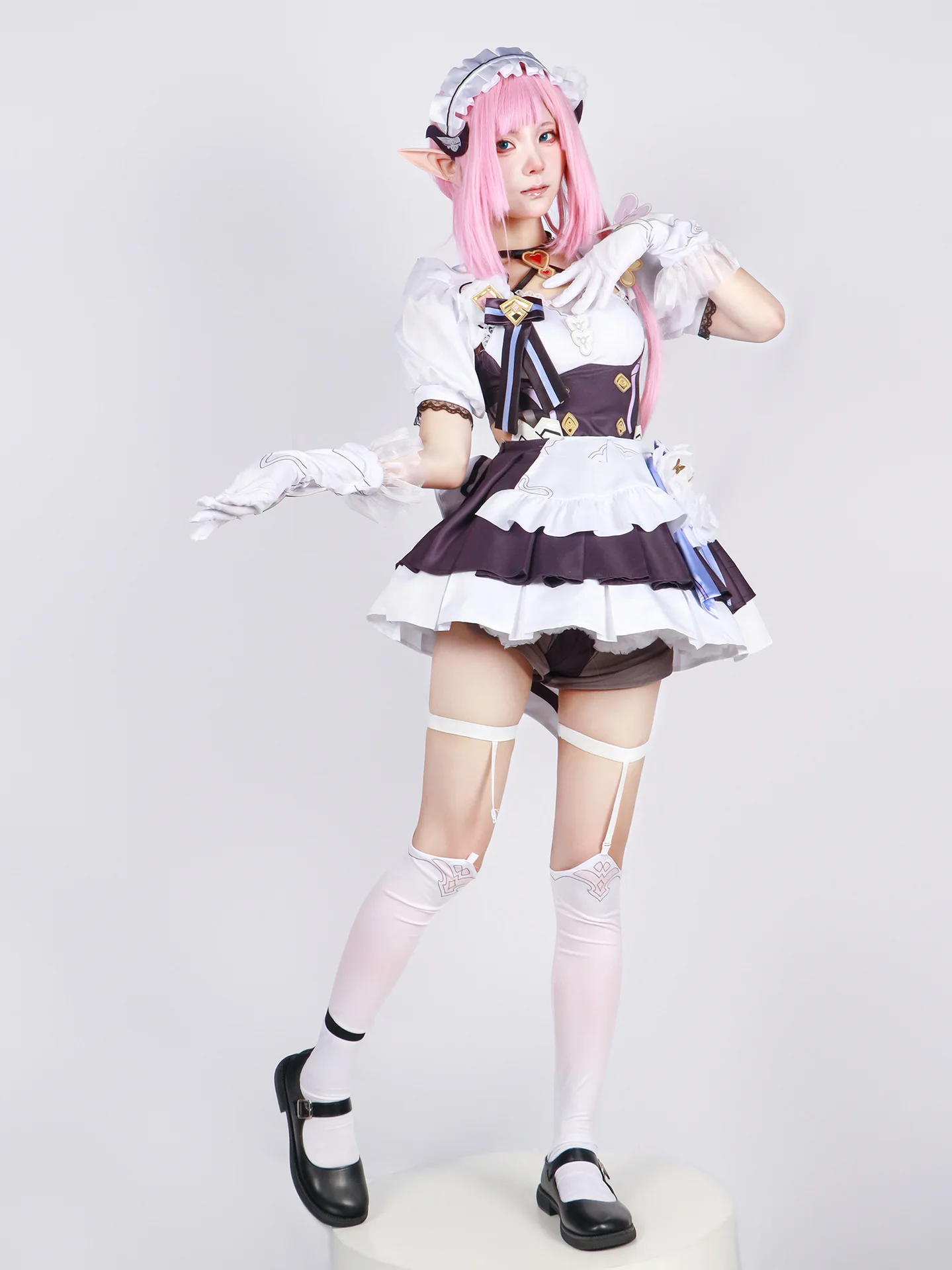 Disfraz de personaje de Honkai Elysia para mujer, vestido púrpura de cosplay con orejas de accesorios