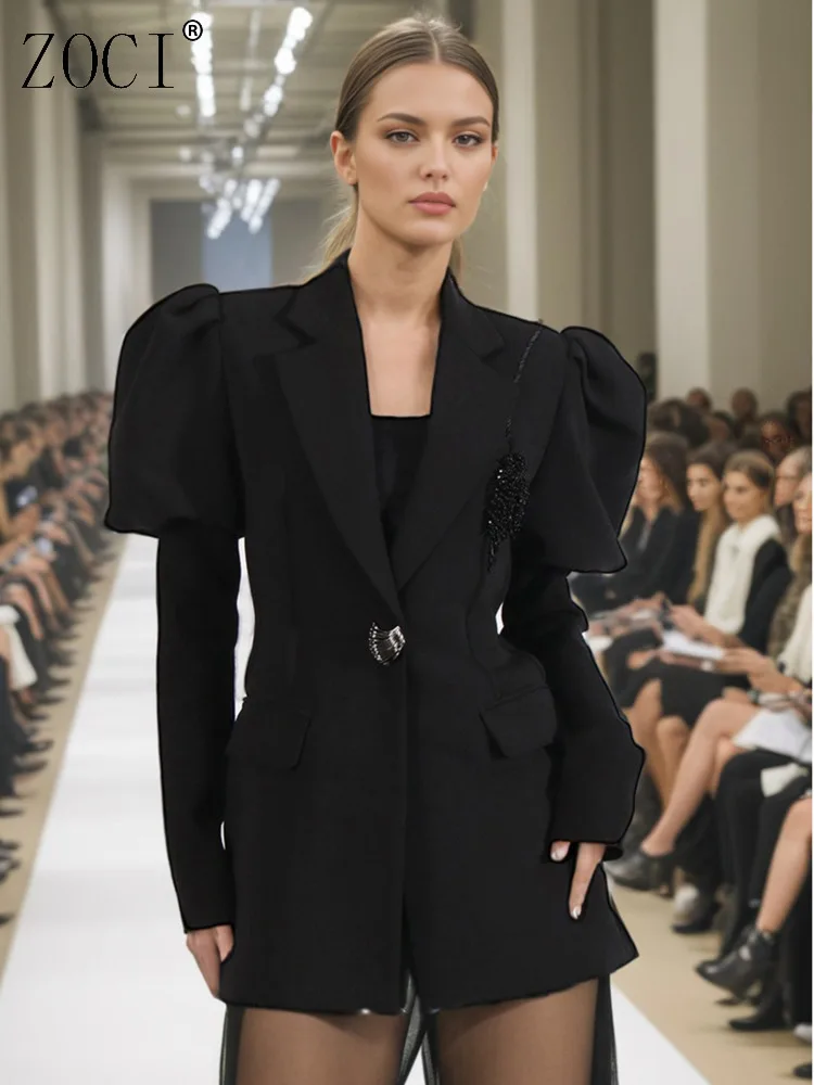 

ZOCI модный женский пиджак с пышными рукавами и стразами на талии, женский костюм с уникальным дизайном, куртки, новинка весны 2023 г.