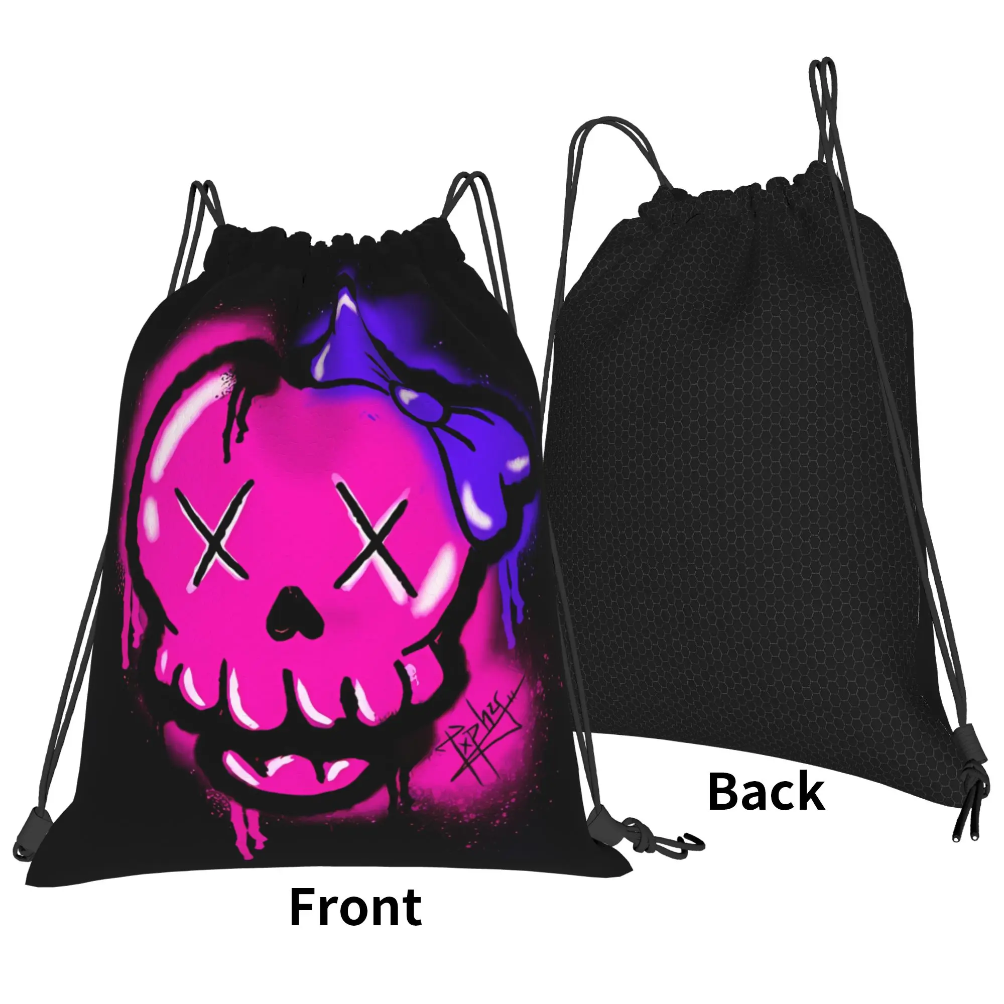 Y2K Skull Doll Graffiti Portable Travel Riding Gym Drawstring cool gift Storage Backpacks