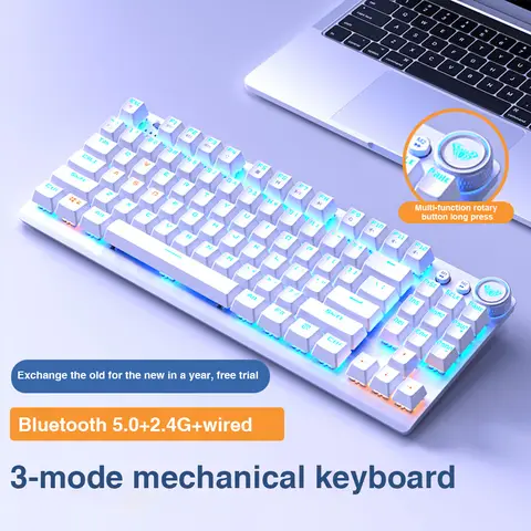 AULA 무선 기계식 게임용 키보드 87 키 3가지 모드 Windows/Mac/IOS/Android용 2.4G/블루투스/유선 백라이트 키보드