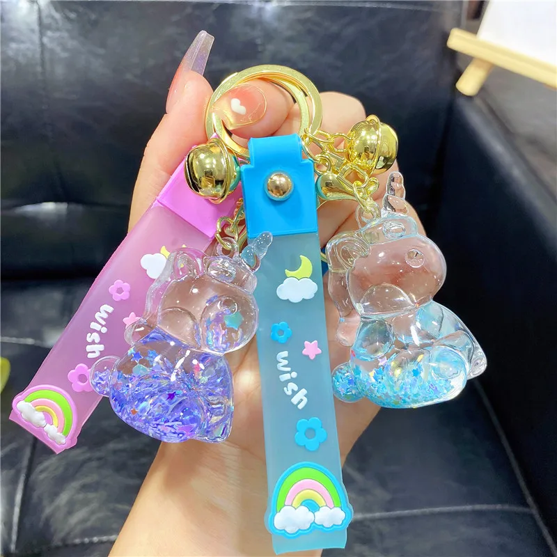 3pcs Cute Liquid Luminous Bubble Bead Unicorn Quicksand Bottle Keychain Girl Heart Pendant Floating Star Sequin Keyring Trinket