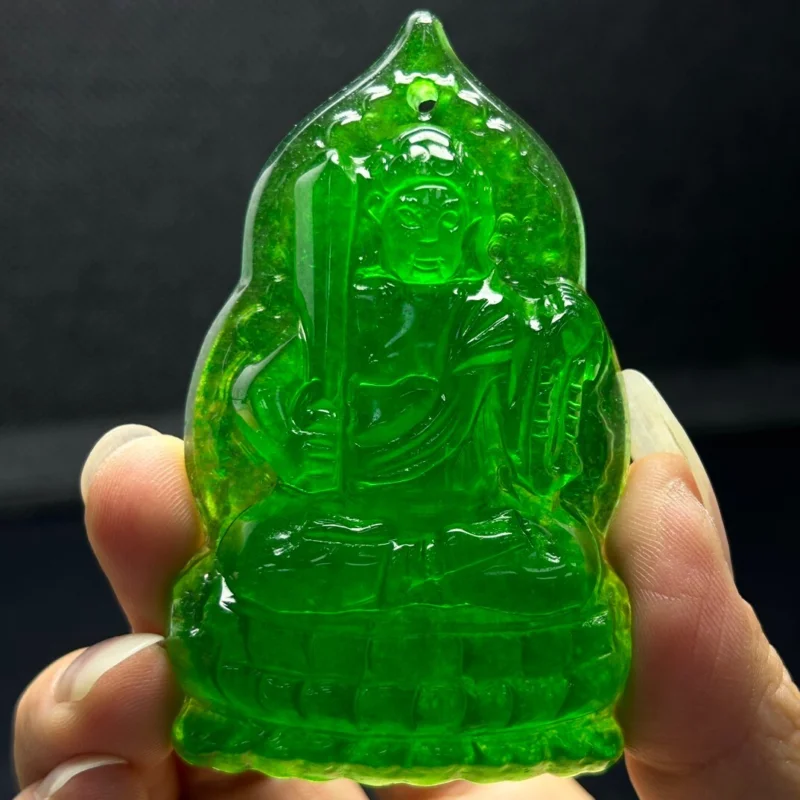 

Certified Natural Ice Green jade Jadeite Carved Guanyin Pendant&Necklaces Void tibetan bodhisattva