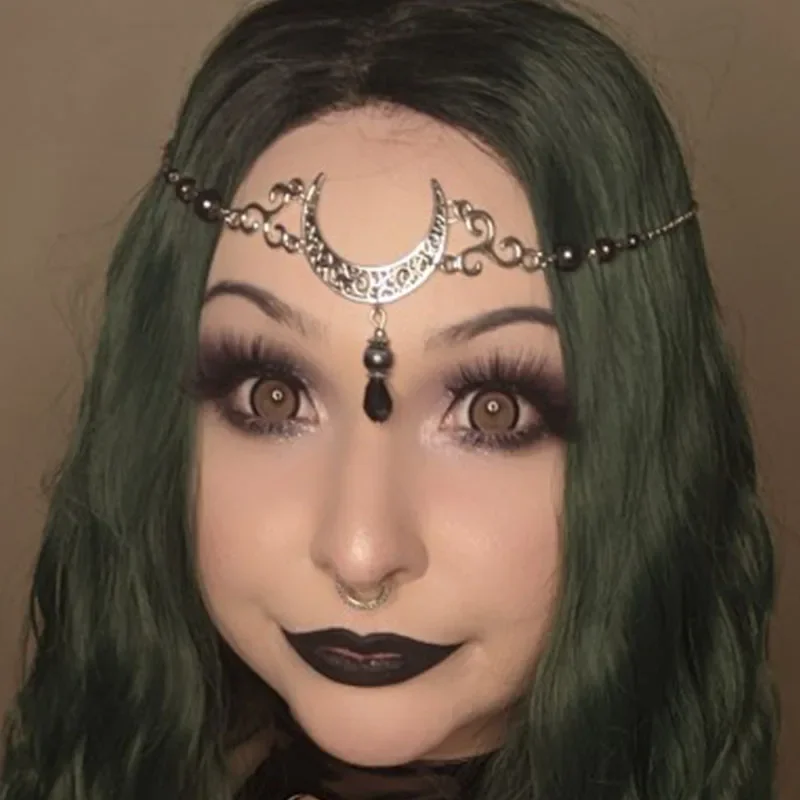 WiccMoon Circlet, Pagan Headdress Wiccan Head Chain  Moon & Triskele Headpiece Gothic Head Chain