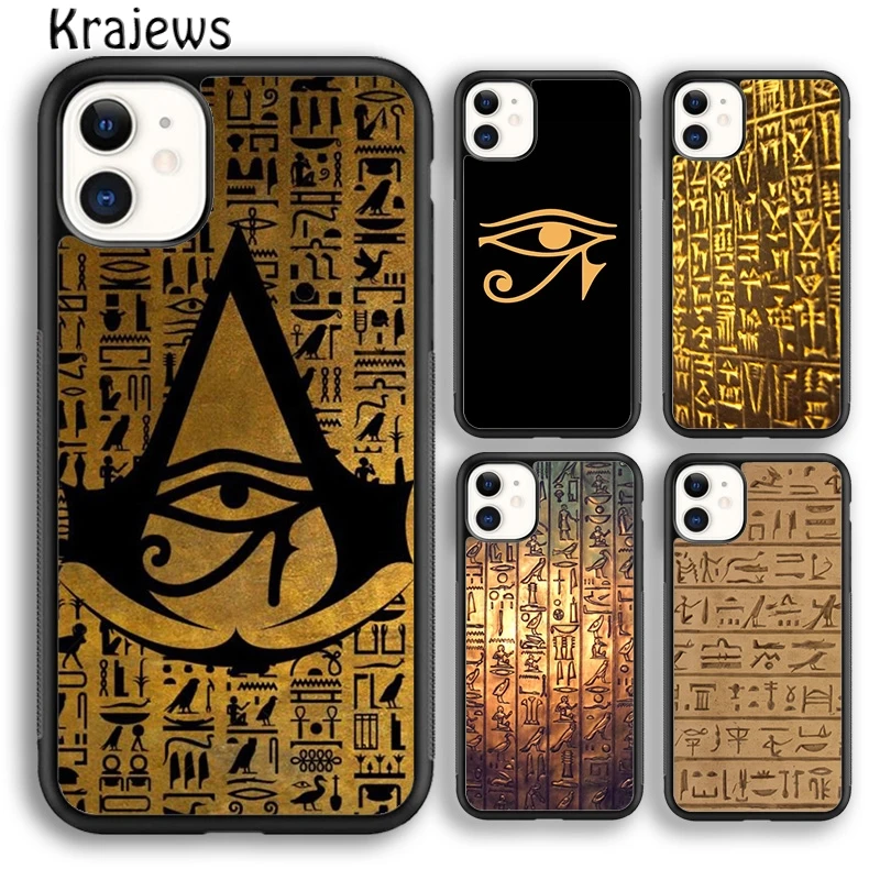 Krajews Egyptian Hieroglyphics Symbols Phone Case Cover For iPhone 16 15 SE2020 14 6 7 8 plus 11 12 13 pro max coque Fundas