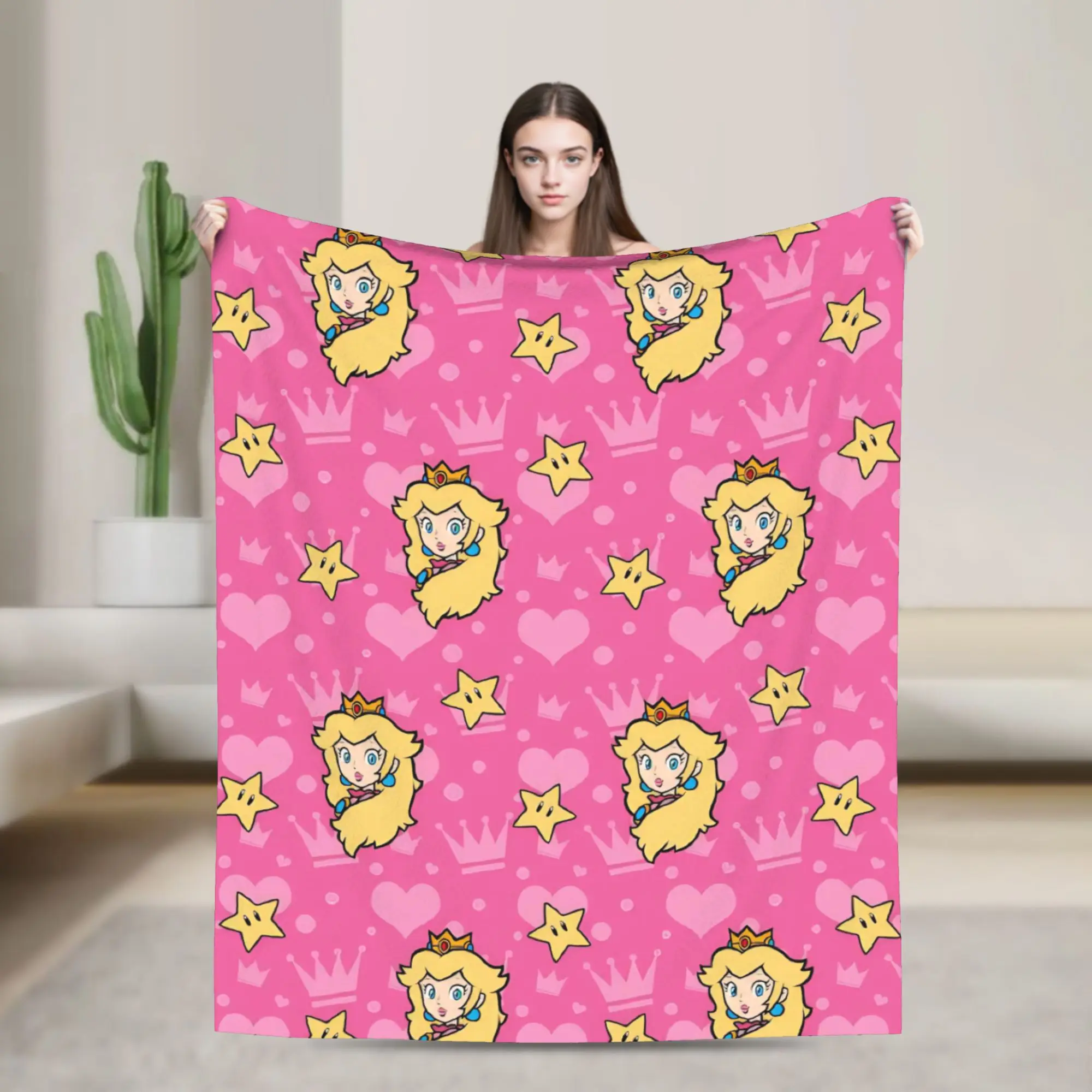 

Princess Peach Lovely Flannel Throw Blankets Super Marioo Blanket for Sofa Travel Super Warm Quilt
