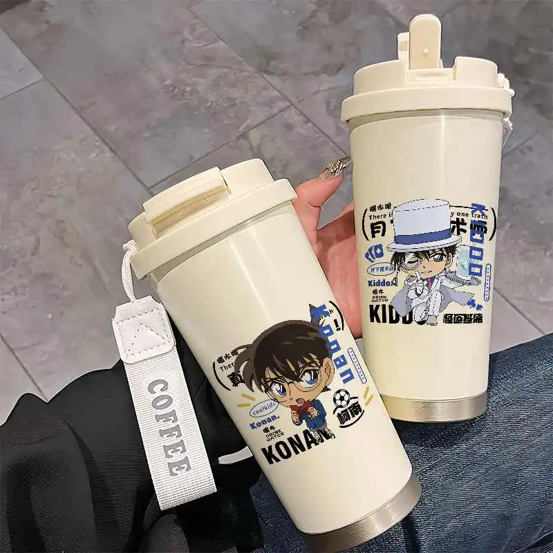 Hot New Detective Conan Kaito Kuroba 520ml Fangle Heat Preservation 316 Stainless Steel Straw Cup Portable Couple Style Cup Gift