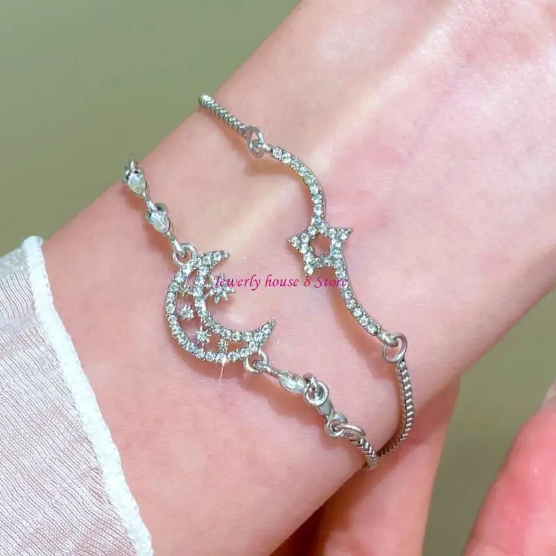 سوار نسائي بدلاية على شكل نجمة مقاوم للماء مع سلسلة زركون مطلية بالذهب عيار 18 قيراط خامات نحاسية قوية ملابس أنيقة #5