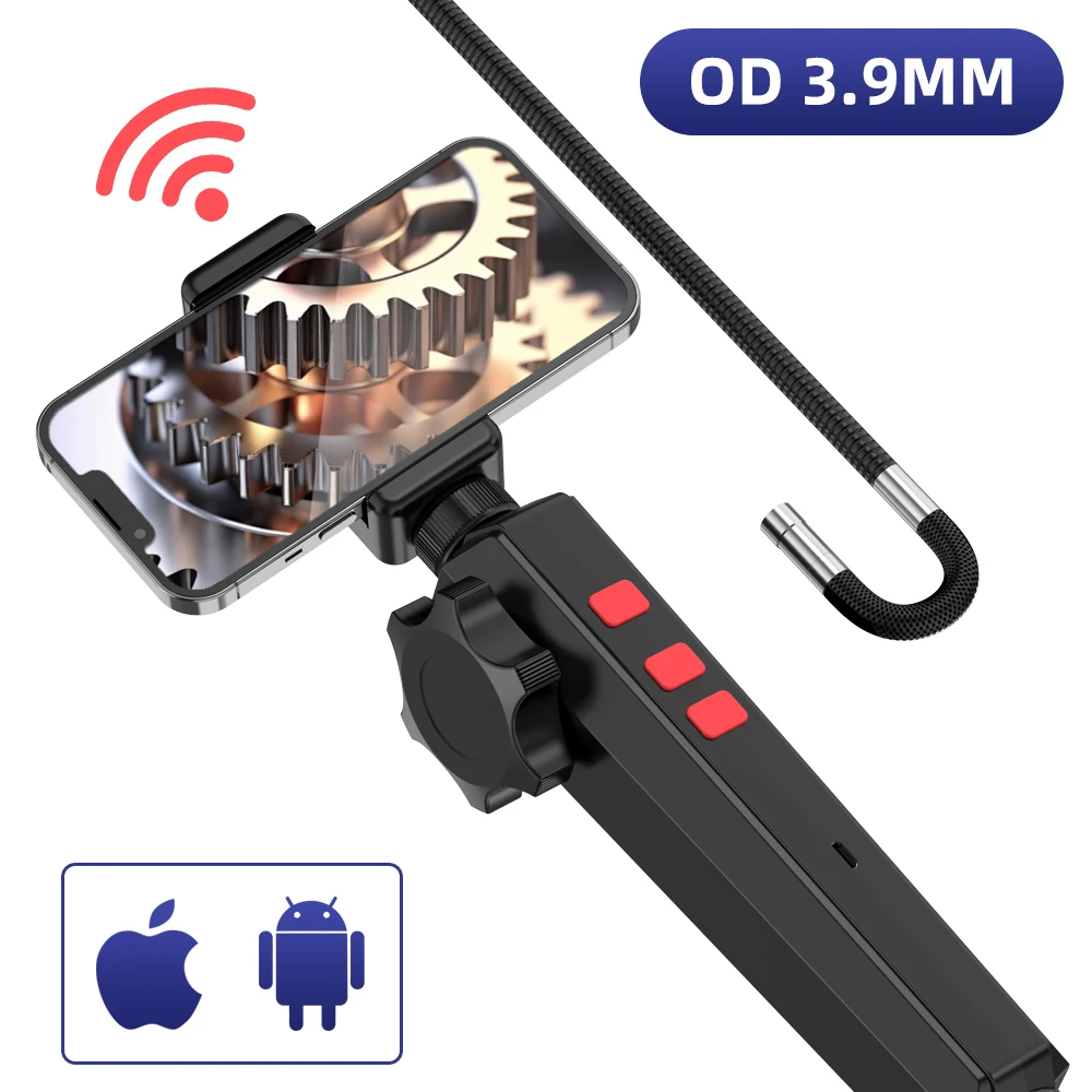 

3.9mm Automotive WIFI Endoscope For Android & Ios 720p Hd 2 Way Articulation Inspecting Borescope Can Fd waterproof Sewer Camera