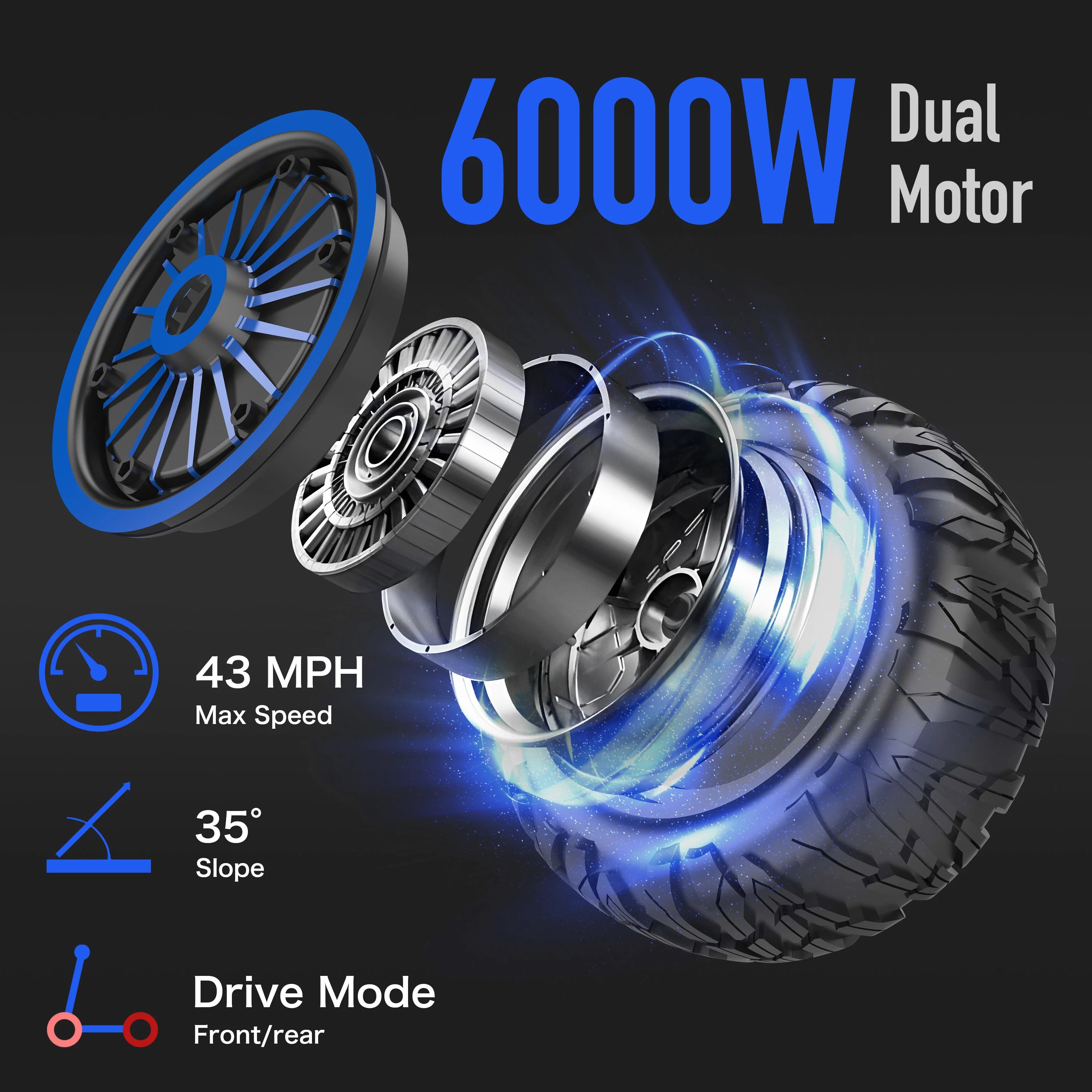 JL80 Adult Electric Scooter 6000W Peak Dual Motors 43MPH Top Speed 60V30Ah Battery 50Miles Max Range Hydraulic Suspension Shock Absorption All-Wheel Disc Brake System 3 Adjustable Speed APP NFC Unlocking E-Scooter with Bluetooth Music Player US Stock 2026