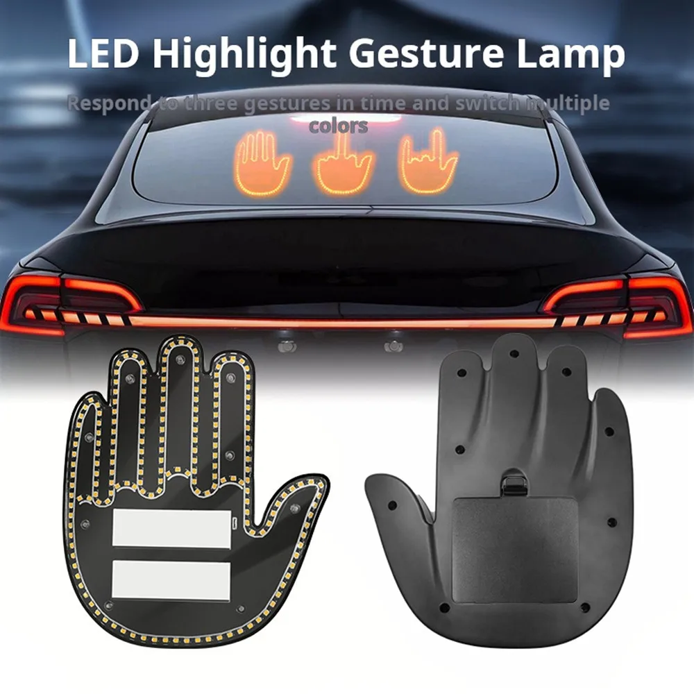 Luce da dito centrale per targa lunotto posteriore per auto Lampada da gesto divertente Display a LED per auto Gesto Lampada da dito per pollice Indicatore stradale