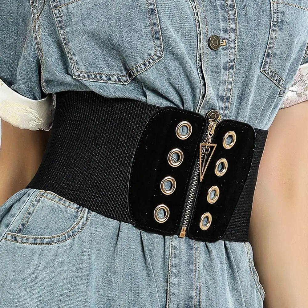 

Vintage Wide Elastic Corset Belt Elastic Black Dress Waistband Plus Size Peplum Waistband for Skirt Dress Coat