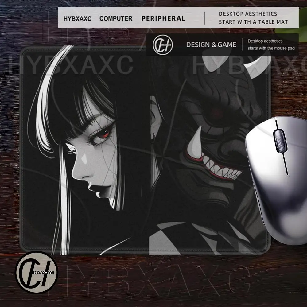 1pc Japan Demon Mask Girl Black Mouse Pad Multiple sizes Large Square Computer Office Game Table Mats Rubber Anti-slip Mousepads