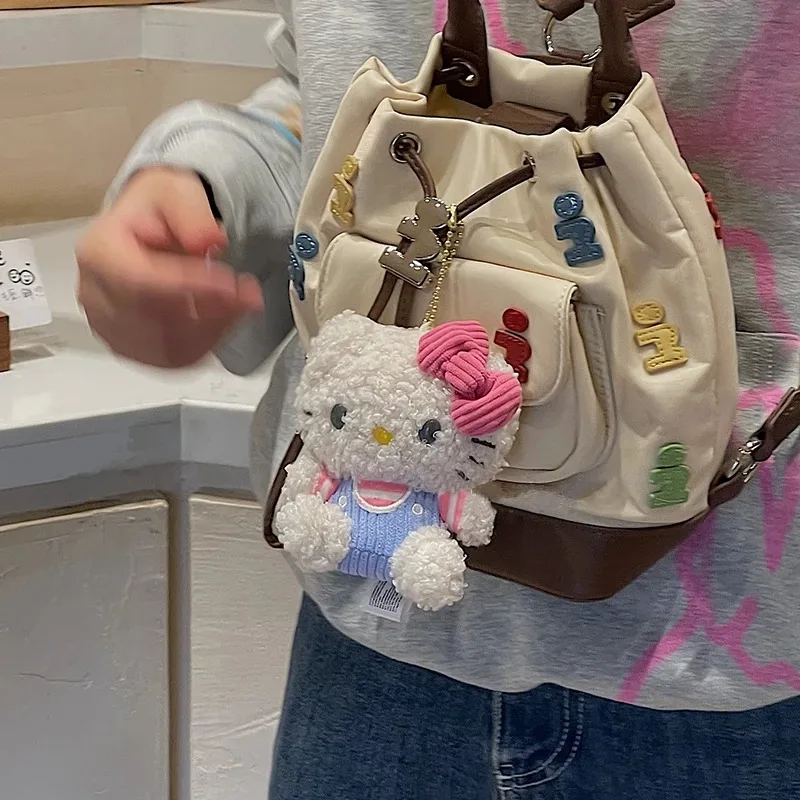Saniro Hello Kitty peluche ripiene ciondolo cartone animato Kt gatto capelli ricci peluche bambola zainetto zaino portachiavi con ciondolo regali per ragazze