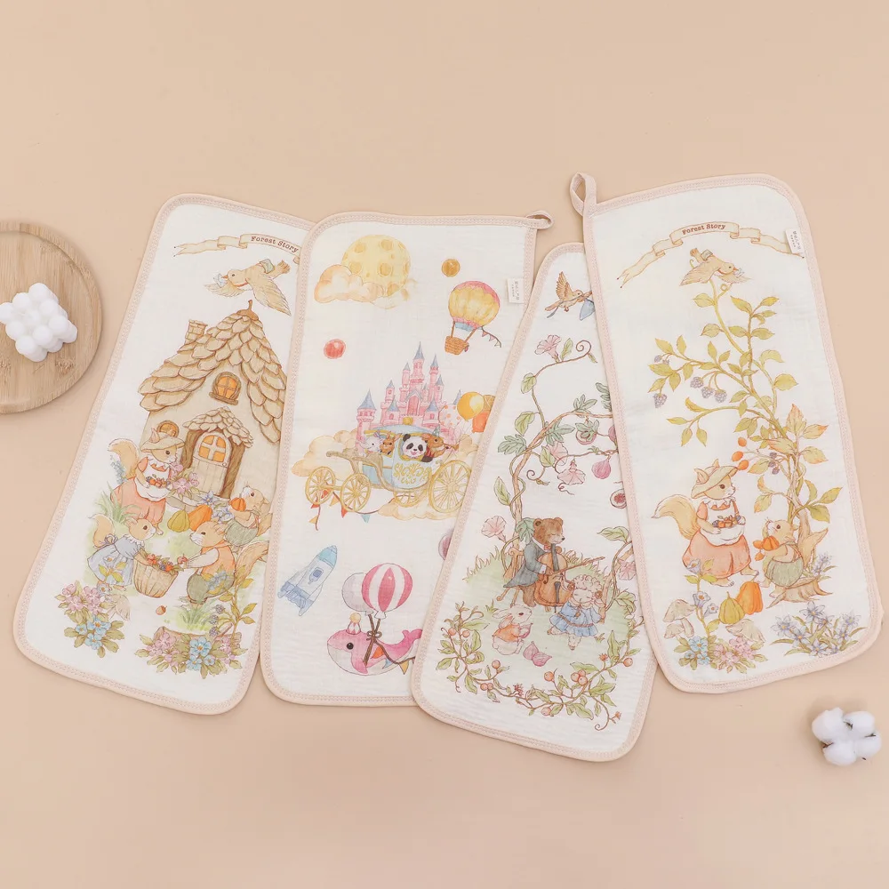 Asciugamano per bambini Asciugamano per il viso stampato a quattro strati di garza Cartone animato Piccolo fazzoletto per il lavaggio del viso del bambino Asciugamano quadrato piccolo