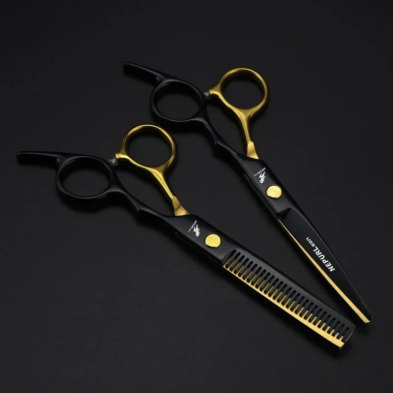 

6 Inch Black Gold Hair Scissors Professional Barber Shears Japan 440C Stainless Steel Sharp Hairdressing Tools