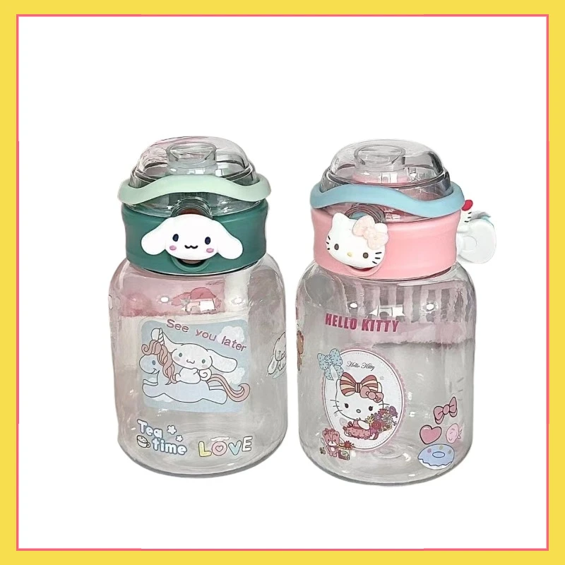 

New Cute Sanrio Hello Kitty Water Bottle Cinnamoroll Kuromi Kids Cup High Capacity Tritan Material Plastic Sippy Cup Girl Gifts