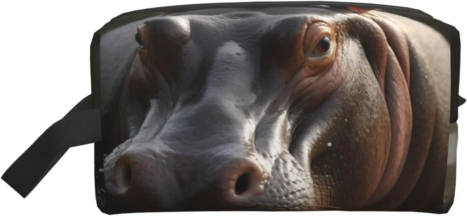 

Hippo Travel Toiletry Bag for Women Men Leather Makeup Bag Large Portable Travel Organizer hippo Cosmetic Bag