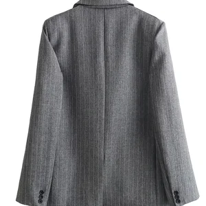 Willshela-Blazer Phụ nữ sọc đơn với túi, cổ chạm khắc, tay áo dài, quần áo phụ nữ sang trọng, thời trang cổ điển 8 Bán hàng chính Blazer Elastano - №6