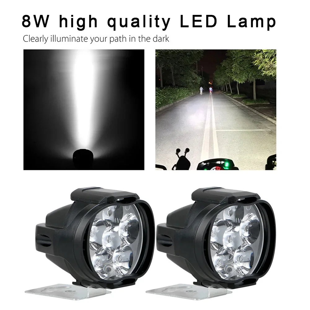 Faro delantero de 2 piezas para motocicleta, luz blanca superbrillante de 6000k, 6 LED, foco antiniebla de 12V para Scooters