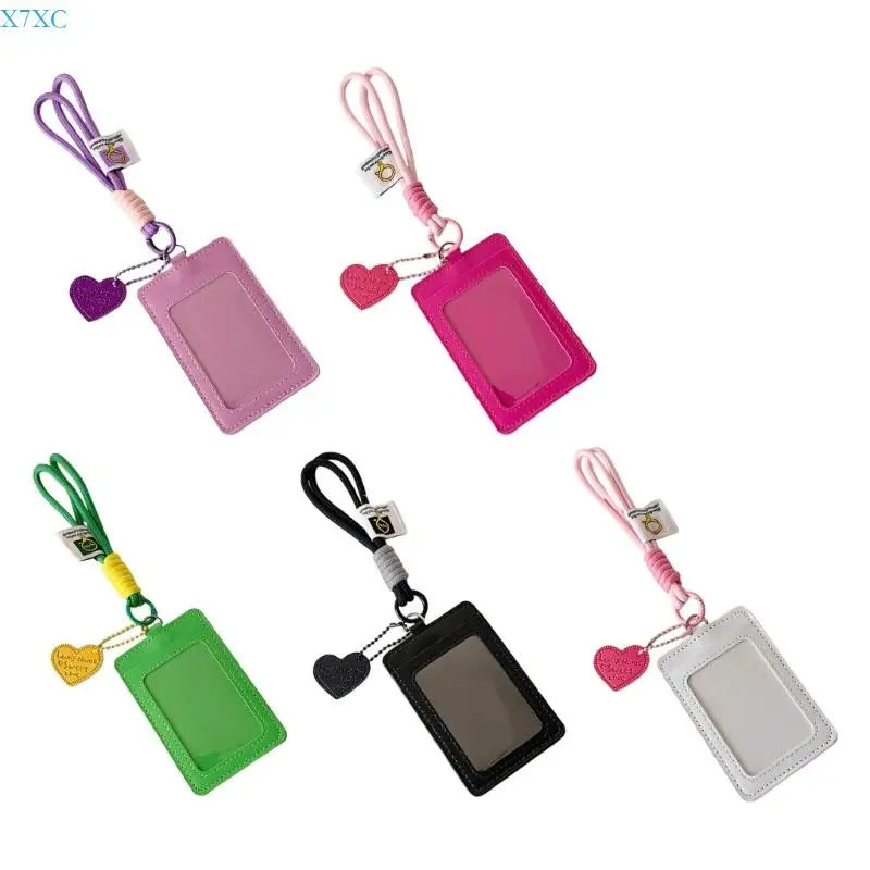 

X7XC Lovely Card Cover Credit Card Case Photocard Holders Photos Protective Cover Candy Color Bus Card Cover with Keychain