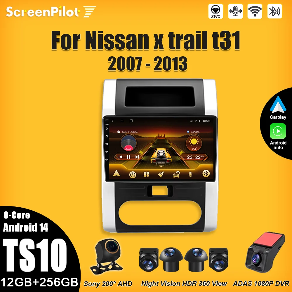 For Nissan x trail x-trail T31 2007 2008-2011 2012 2013 Android 16 Video Player Carplay Touch Screen RDS GPS Navigation 8 Core