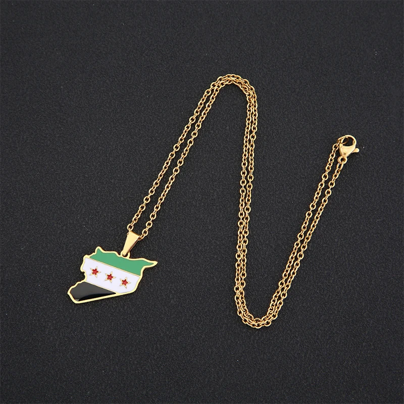 Stainless Steel Syria Map Flag Pendant Necklaces Fashion Syrians Map Chain Jewelry Women Men Hip-Hop Necklace Decoration