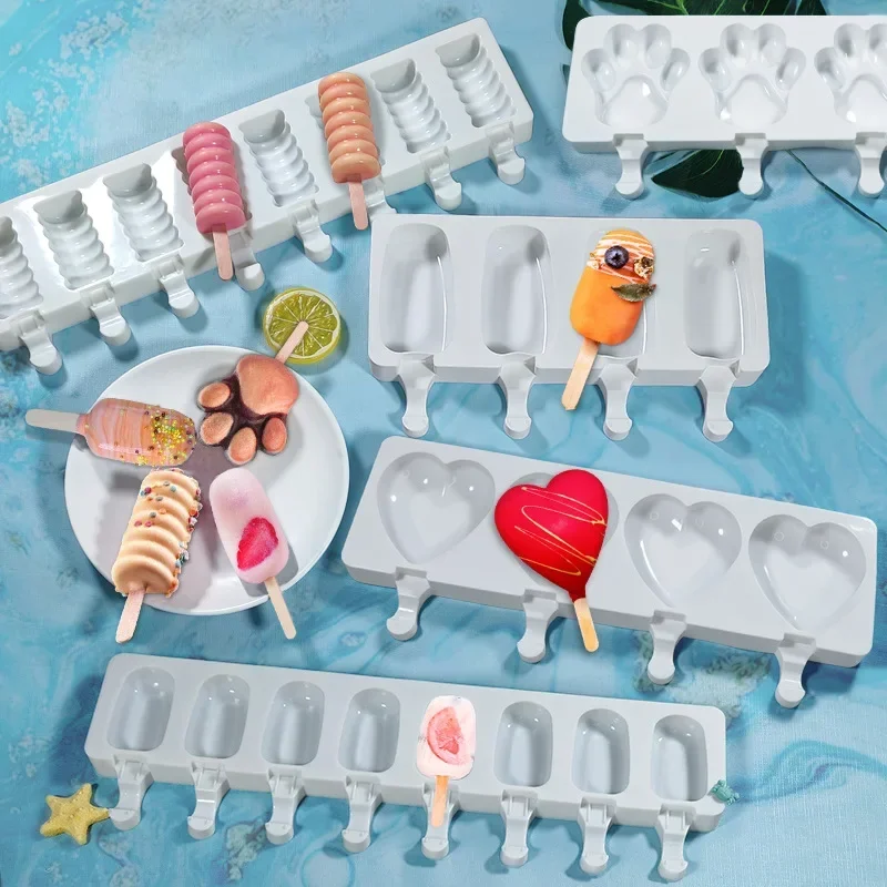 6Pcs 4 Bars Household Ice Cream Popsicle Ice Cream Popsicle Cheese Stick Model Children's Food Grade Silicone Ice Cream