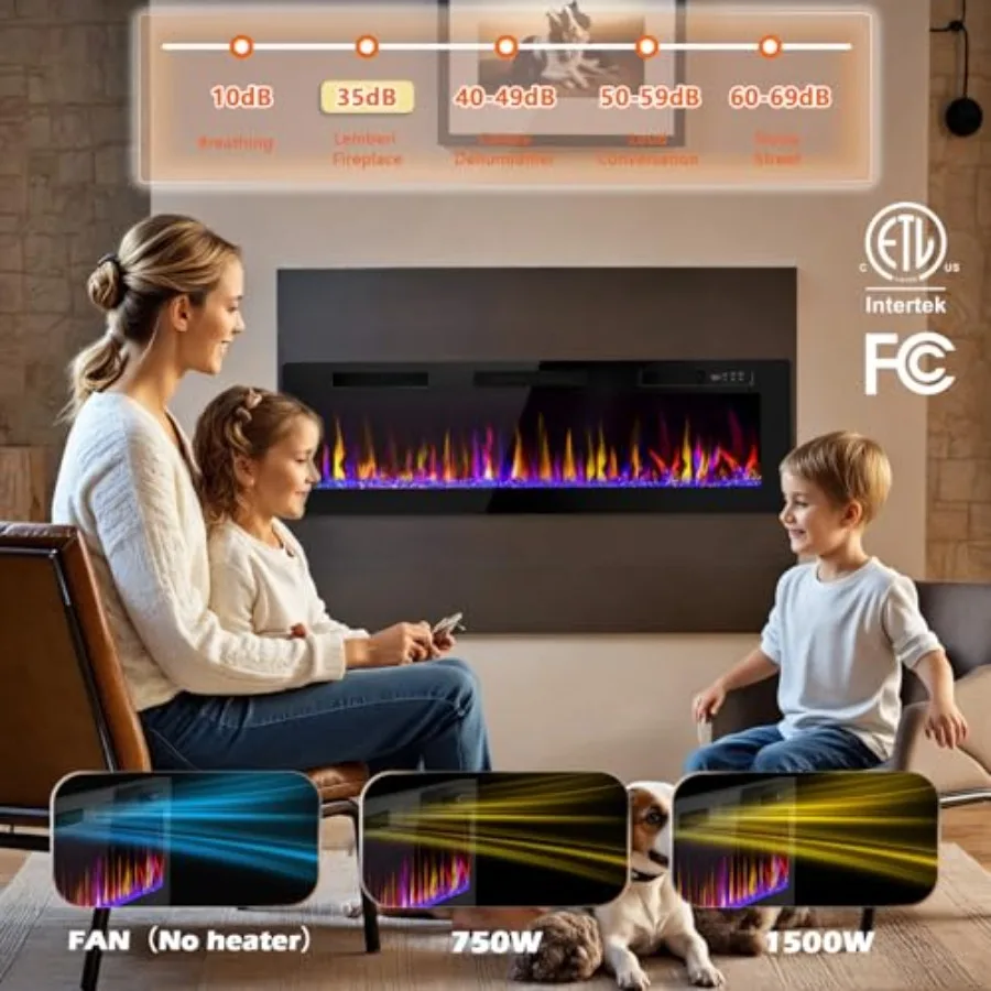 72 inch Electric Fireplace Recessed Wall Mounted with Linear Design 750/1500W Heater Touch Screen Control Timer Remote Control