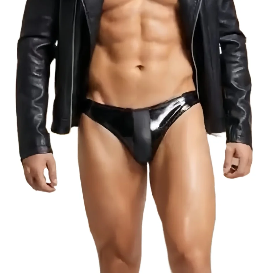 Sexy Faux Leather Latex Panties for Men Glossy Patent Hip Wrap Briefs Comfortable Underwear Male Bottoms
