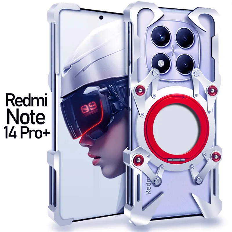 

Алюминиевый безрамный чехол для Xiaomi redmi note 14 pro + Note 13 Pro + 5G, вращающийся кронштейн, металлический противоударный чехол без оправы