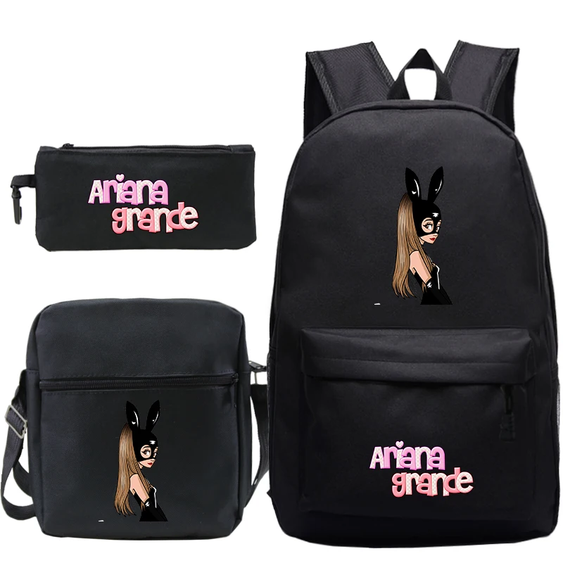 3Pcs Set Backpack Ariana Grande Backpack Canvas Knapsack School Bags Teens Back to School Shoulder Bag Pencil Case Girls Boys