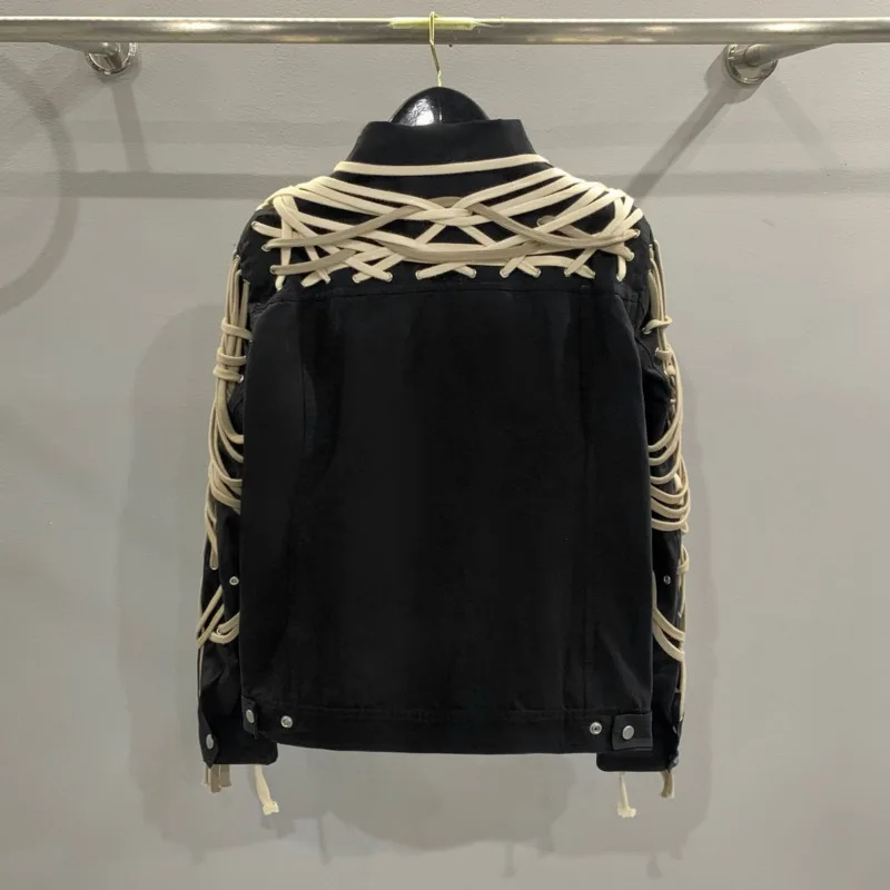 HKSH Spring Autumn New Men\'s Streetwear Dark Punk RO Stylish High Street Rope Jacket Women Chic Fashion Y2K Cotton Coats HK3531