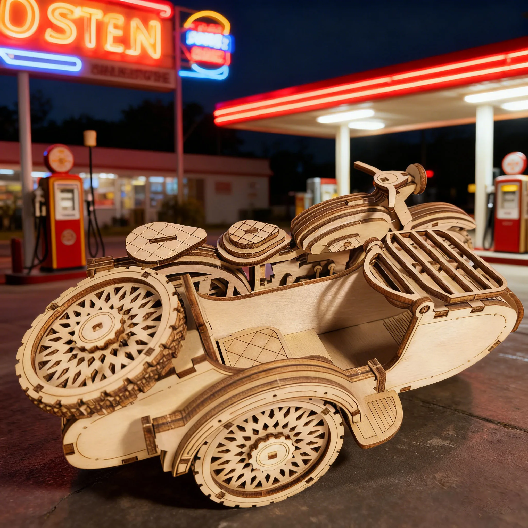 DIY Puzzle Model Vintage Tricycle 3D Puzzle Kit Fun Assembly Set Wooden Building Blocks Birthday Gift