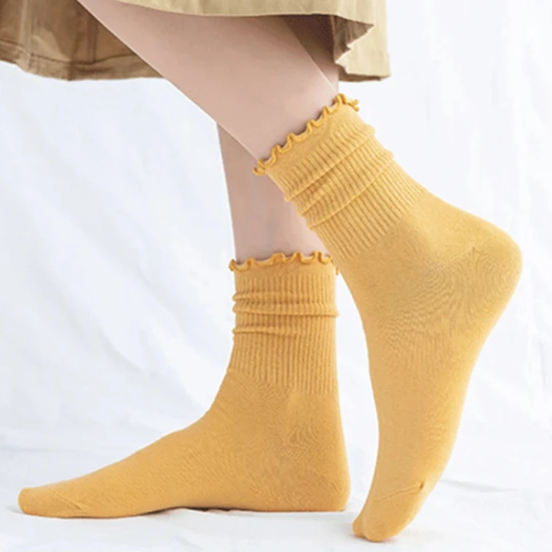 Cute Stringy Selvedge Socks Women Middle Tube Cotton Socks Japanese Style Summer Autumn Breathable Lace Stocking Calcetines