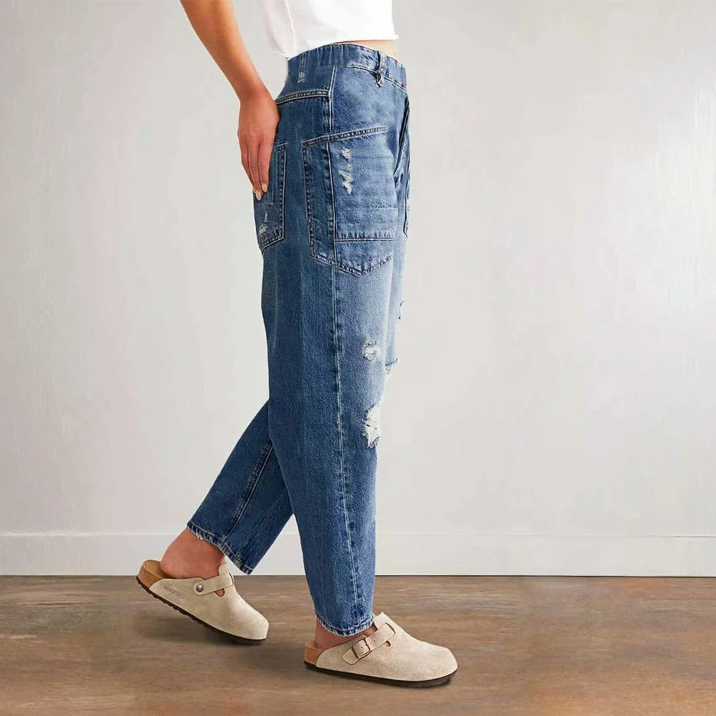 Jeans For Woman Y2k Jeans Distressed Wide Leg Trousers With Curved Hem Casual Loose Fit Comfort Stretch Denim Trendy 2025