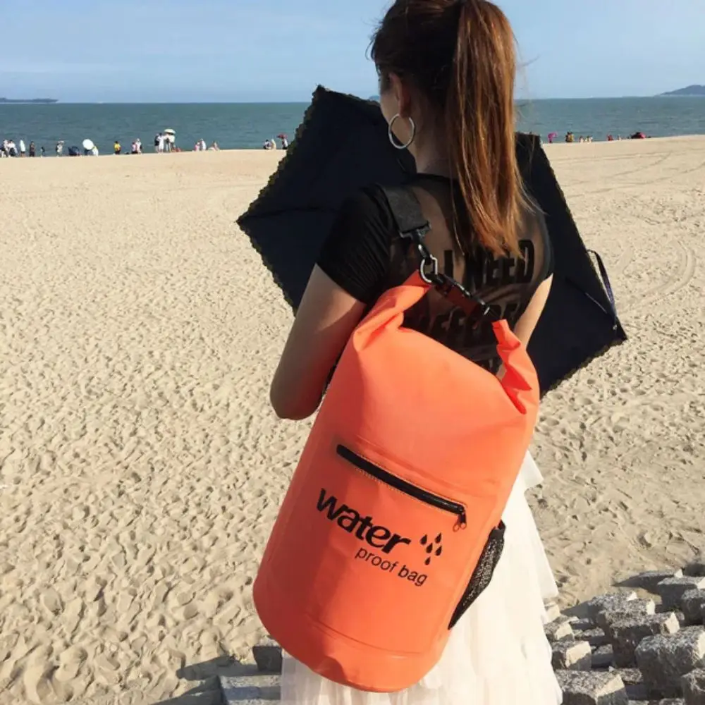 Zipper Pocket Waterproof Dry Bag Mesh Pocket Thickened Material Storage Backpack Roll-Top Closure Waterproof Design