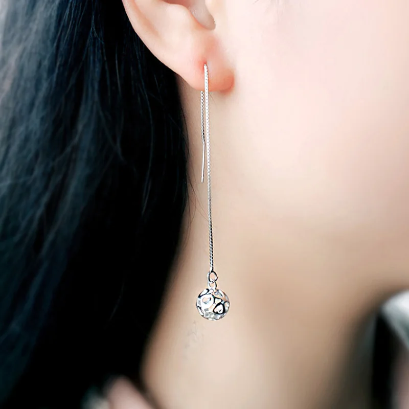 

925 Silver Delicate Ball Drop Earrings Dangle Earrings Korean Style Elegant Lady Fashion Earrings with Tassel