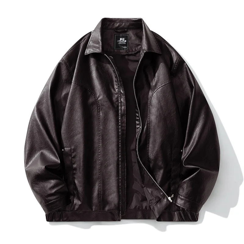 

Мужская куртка большого размера из искусственной кожи с отложным воротником, свободного кроя, с длинными рукавами, стандартной длины, для работы и повседневной носки