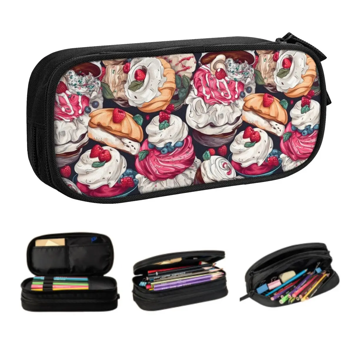 Custom Vintage Baking Cakes Food Pattern Pencil Cases for Boy Girl Large Capacity Pen Box Bag School Accessories
