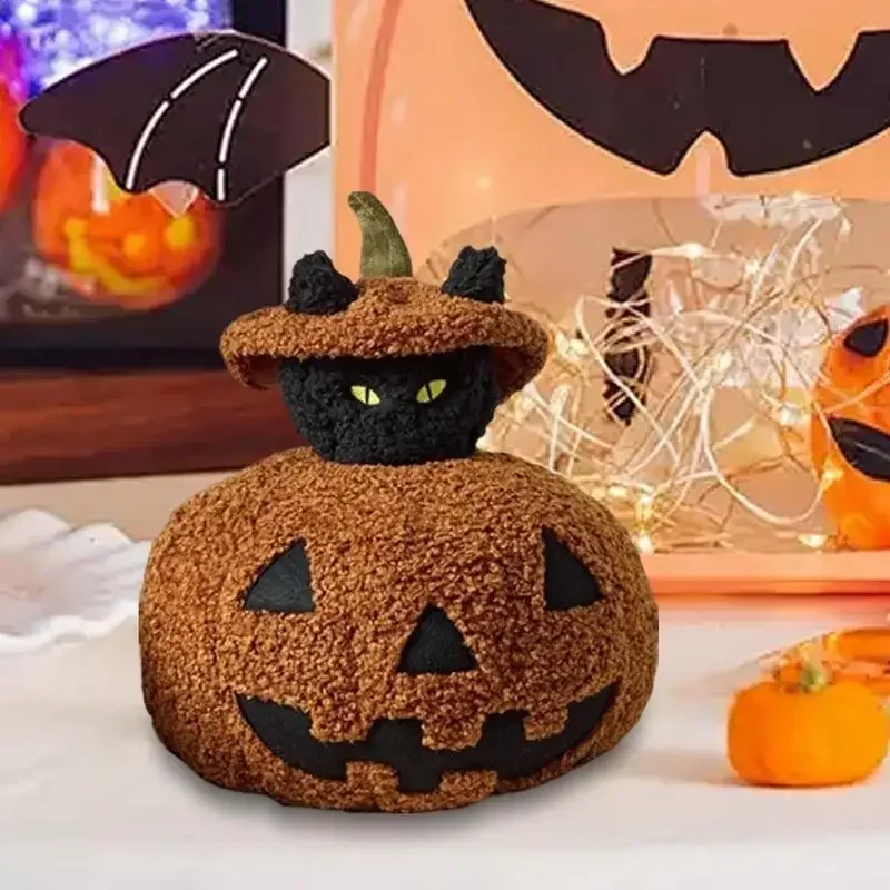 Black Cat Pumpkin Pillow,Halloween Pumpkin Plush Toy,Pumpkin and Cat Figure Pillow,Cute Peeping Pumpkin Doll for Birthday